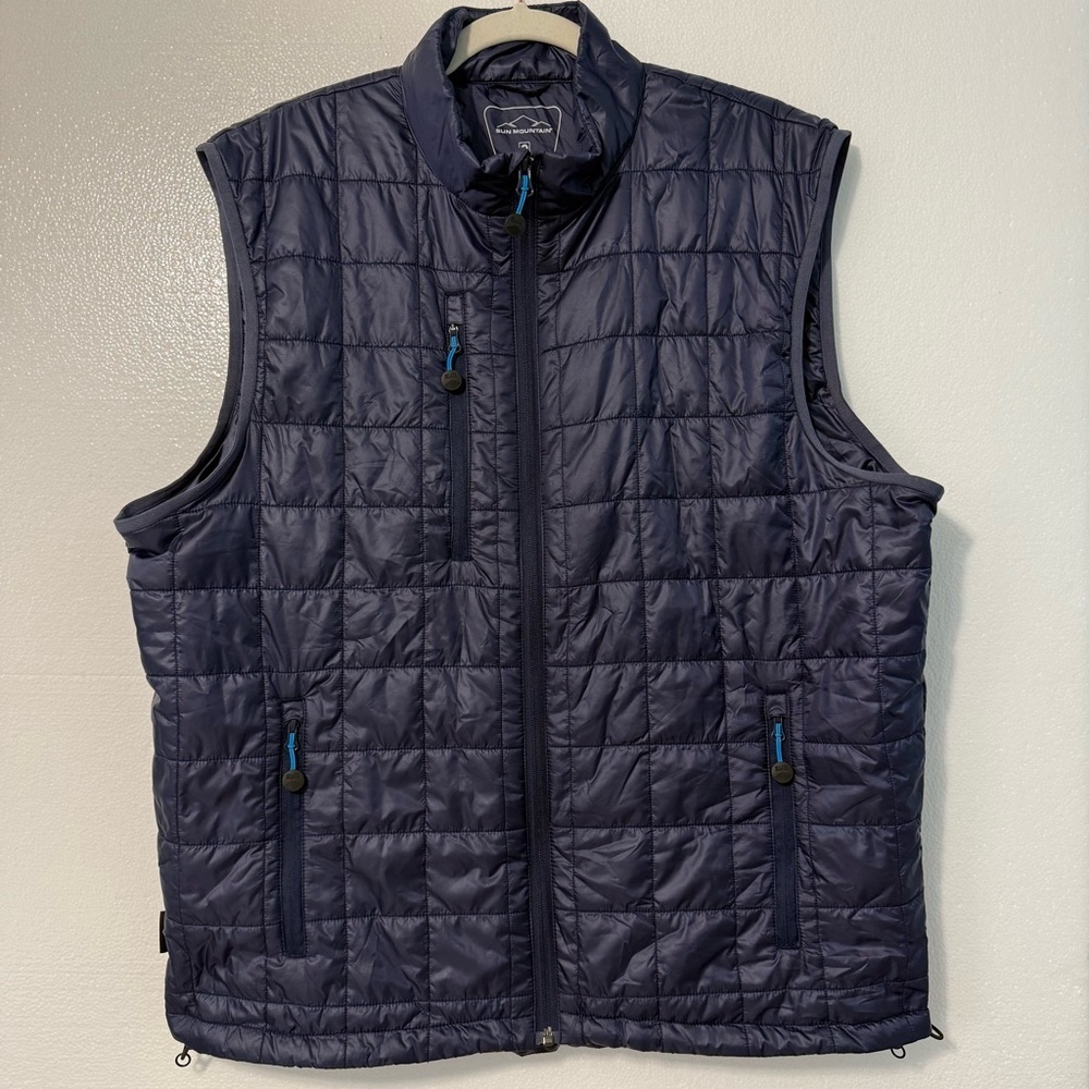 Sun Mountain Quilted Men’s Vest Jacket Size L Full Zip Insulated Outerwear Blue